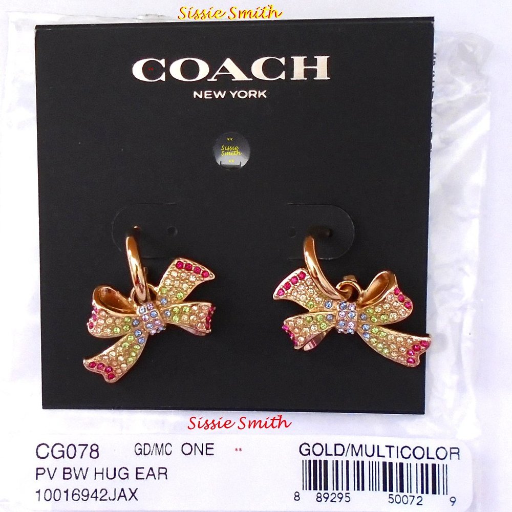 NWT Coach Pave Bow Huggie Earrings